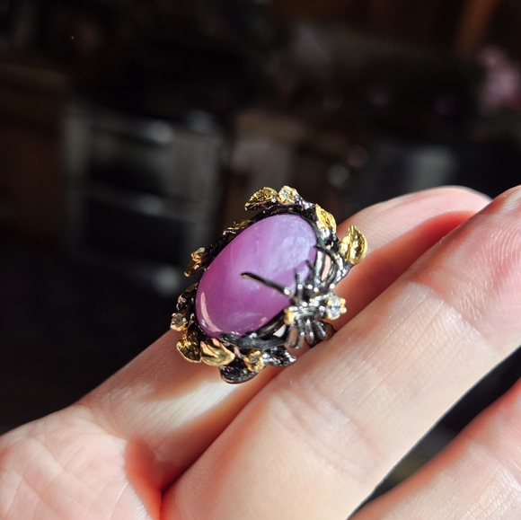 Ruby pink 24k & Topaz sterling rhodium & gold ring with 🕷 🕸 spider sz7 - Picture 3 of 7